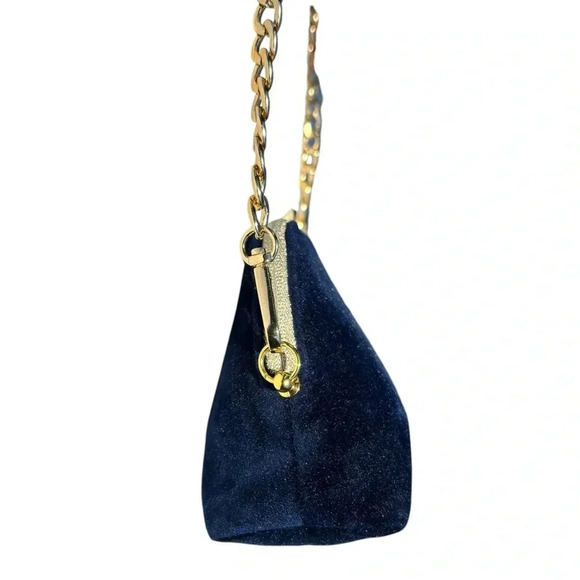 ‘CD’ Logo Navy Velvet Beauty Pouch+Unbranded Chain Crossbody - Picture 9 of 15